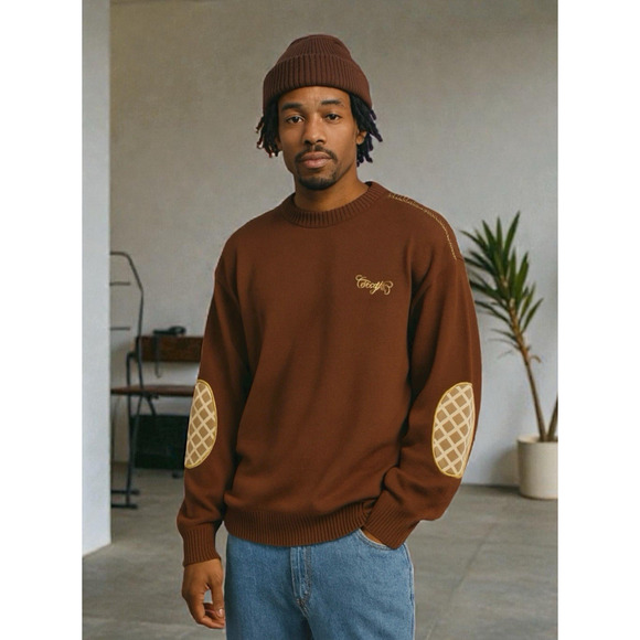 COOGI Other - NWT COOGI Brown Knit Sweater Elbow Patch Crewneck Logo Embroidery Men's XXXL